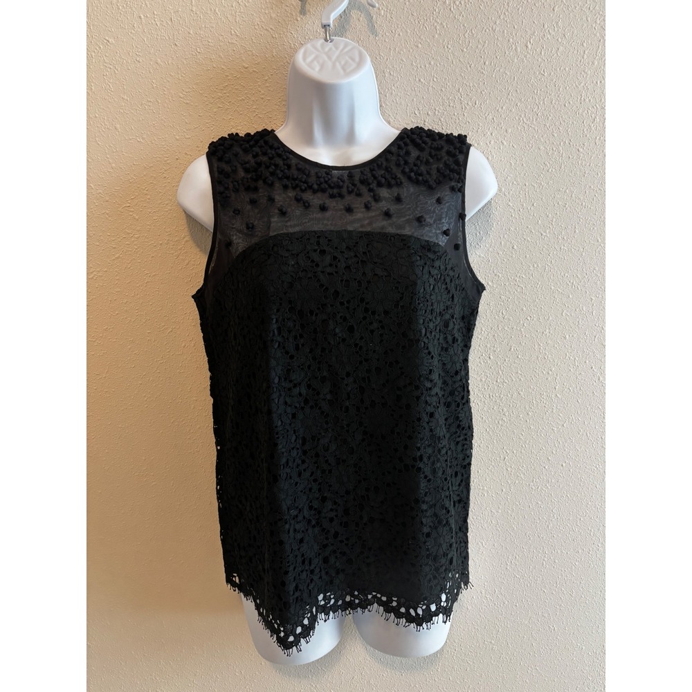 NWT Erdem Lace Sleeveless Top Size 4 Black Silk 3D Bobble Yoke Luxury Cocktail